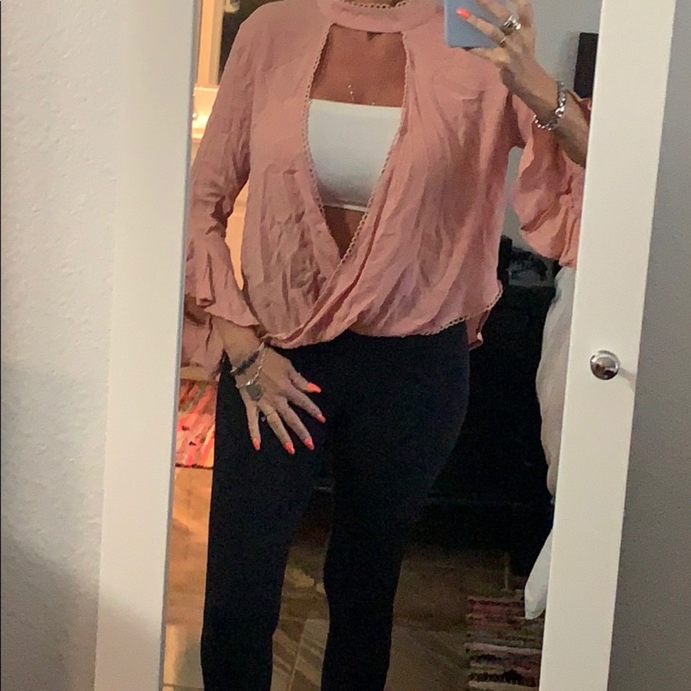 Pink cream peek a boo blouse